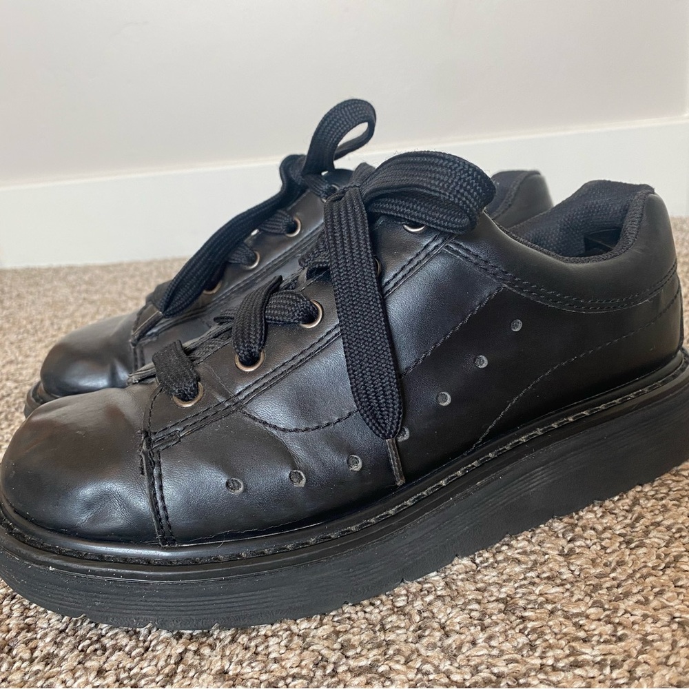 Y2K Lower East Side Black Faux Leather Chunky Loafer Lace Up Shoes 8 Women 2000s